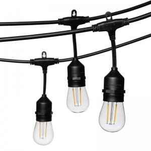 48' Outdoor Patio String Lights with 15 LED Filament Bulbs - Suspended Sockets - 2200K/2700K