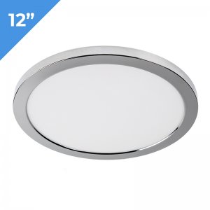 12” LED Downlight w/ Chrome Trim - 24W Flush Mount Ceiling Light - 1,920 Lumens - 125 Watt Equivalent - 4000K/3000K - Dimmable