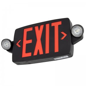 Black LED Exit Sign/Emergency Light Combo w/ Battery Backup - Single or Double Face - Adjustable Light Heads