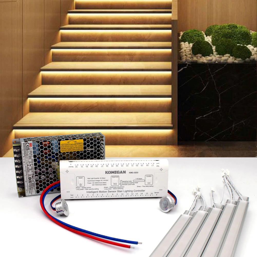 White LED Stair Light Kit - Intelligent Motion Sensor Stair Lighting, 60cm Length Aluminum LED Light Bar for Stairway